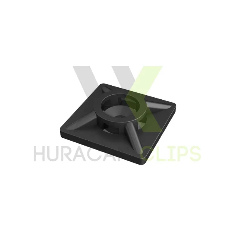 Base adhesiva cuadrada negra para sujeción y guiado de bridas de nylon.